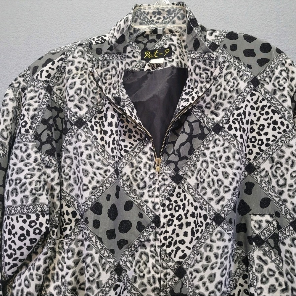 Pat P Black/White Zebra Safari Bomber Jacket Novelty Animal Print Womens Size M